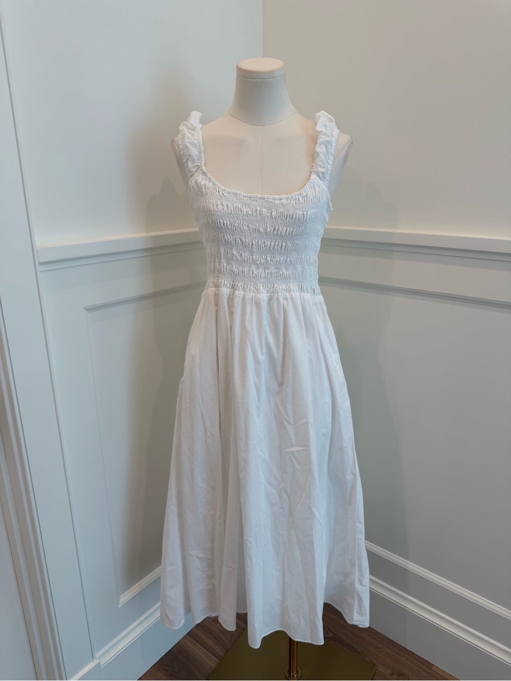 Faithfull White Ruched Midi Dress